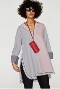 Zara Red, White, And Blue Striped Oversized Shirt Size Medium